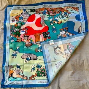 Smurf Farmhouse Fresh Organics FHF Blue Map of Smurf Village  Scarf 21" Square